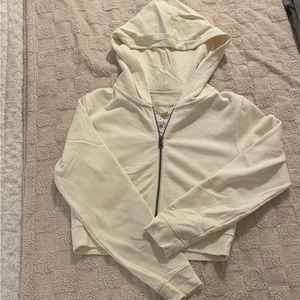 New American Eagle Beige Cropped Zip Hoodie Jacket Size Medium